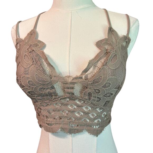 CLEARANCE Bralette Sz L Crop Top Zenana Floral Lace Smock Coquette Hippie Boho - Picture 1 of 9